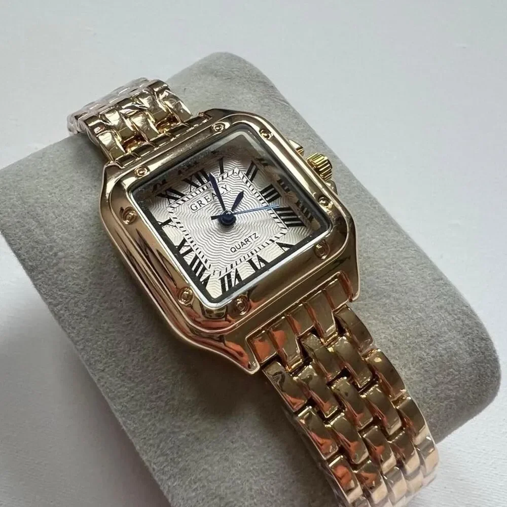 Gold Tone Square Quartz Watch